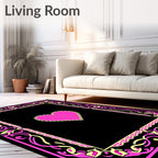 Vibrant Pink Yellow Floral Heart Border Rug