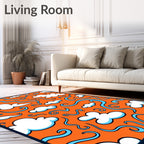 Whimsical Orange Sky Cloud Swirl Rug