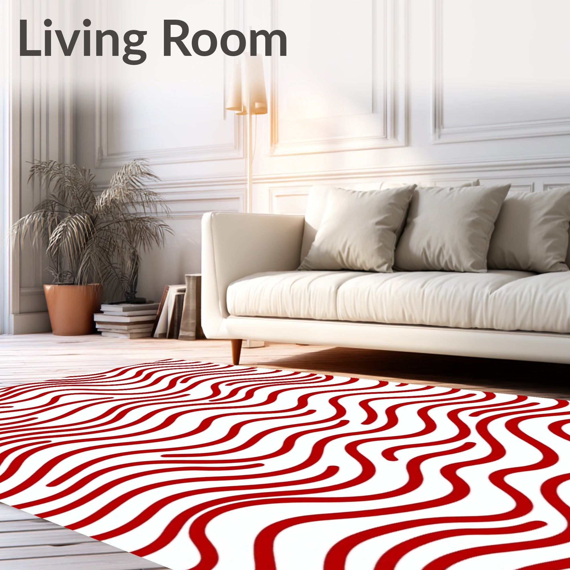 Bold Crimson Wavy Lines Rug