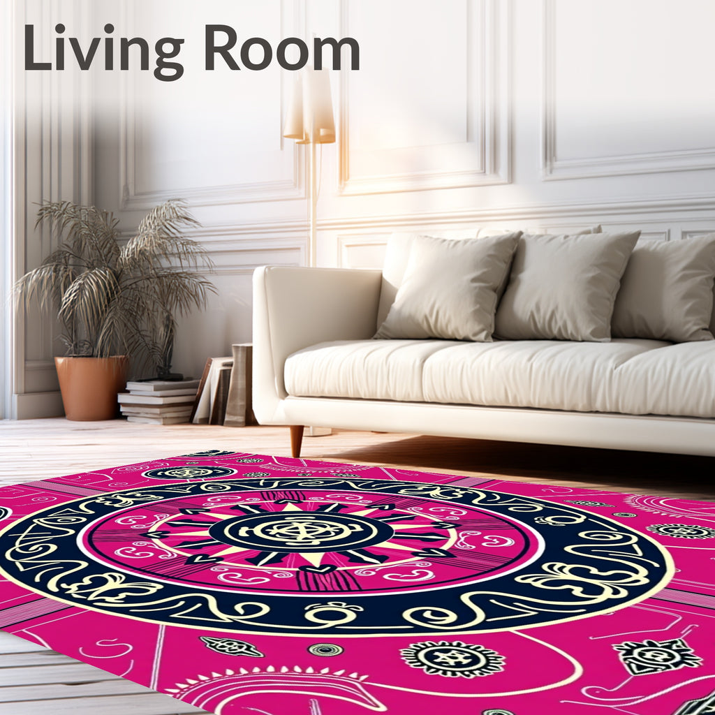 Vibrant Pink Geometric Medallion Circular Rug