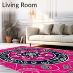 Vibrant Pink Geometric Medallion Circular Rug