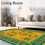 Teal Orange Floral Sunburst Rug