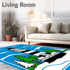 Coastal Winter Lighthouse Snowflakes Scene Rug
