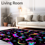 Surreal Neon Creatures and Cosmic Elements Rug