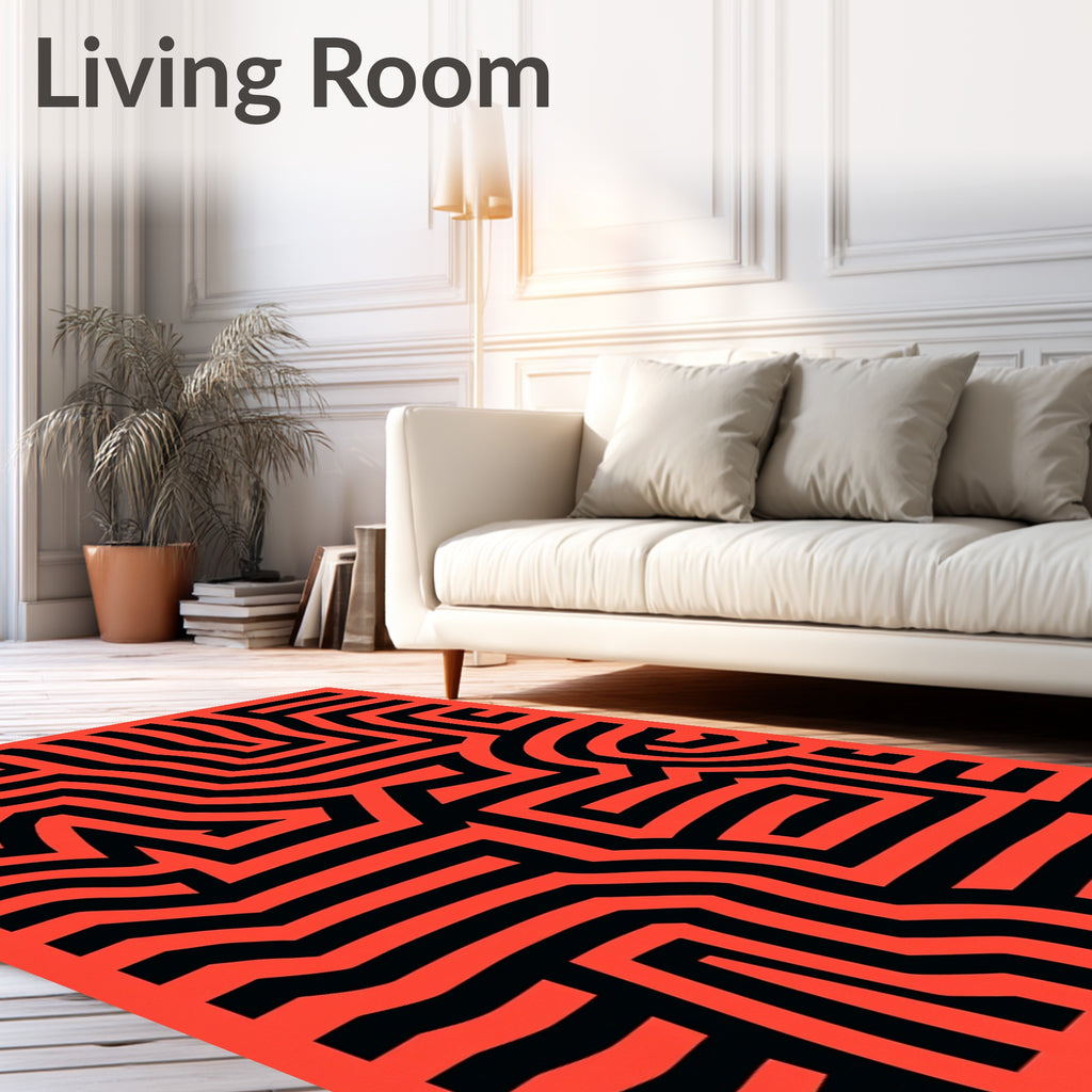Bold Red Black Labyrinth Lines Rug