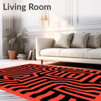 Bold Red Black Labyrinth Lines Rug