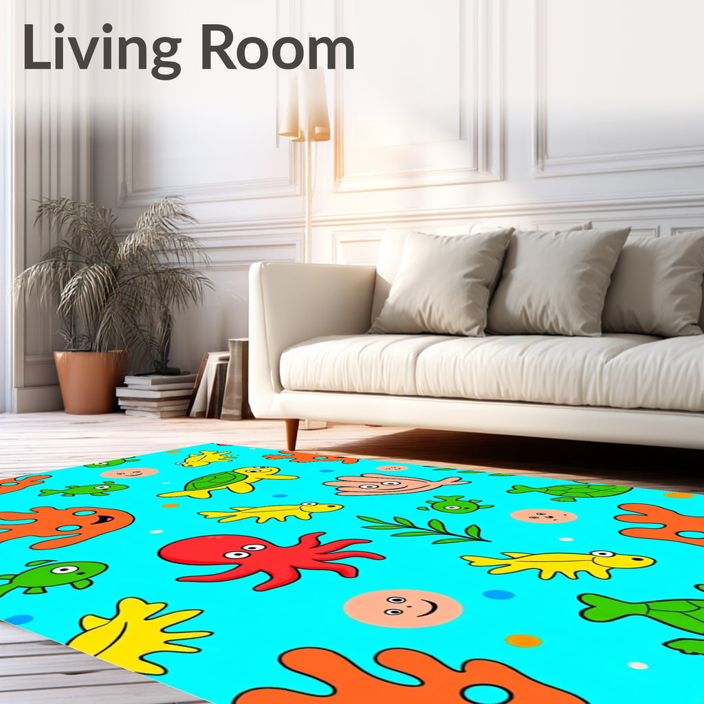 Cute Underwater Friends Coral Fish Turtle Rug