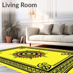 Yellow Black Red Sunburst Medallion Border Rug
