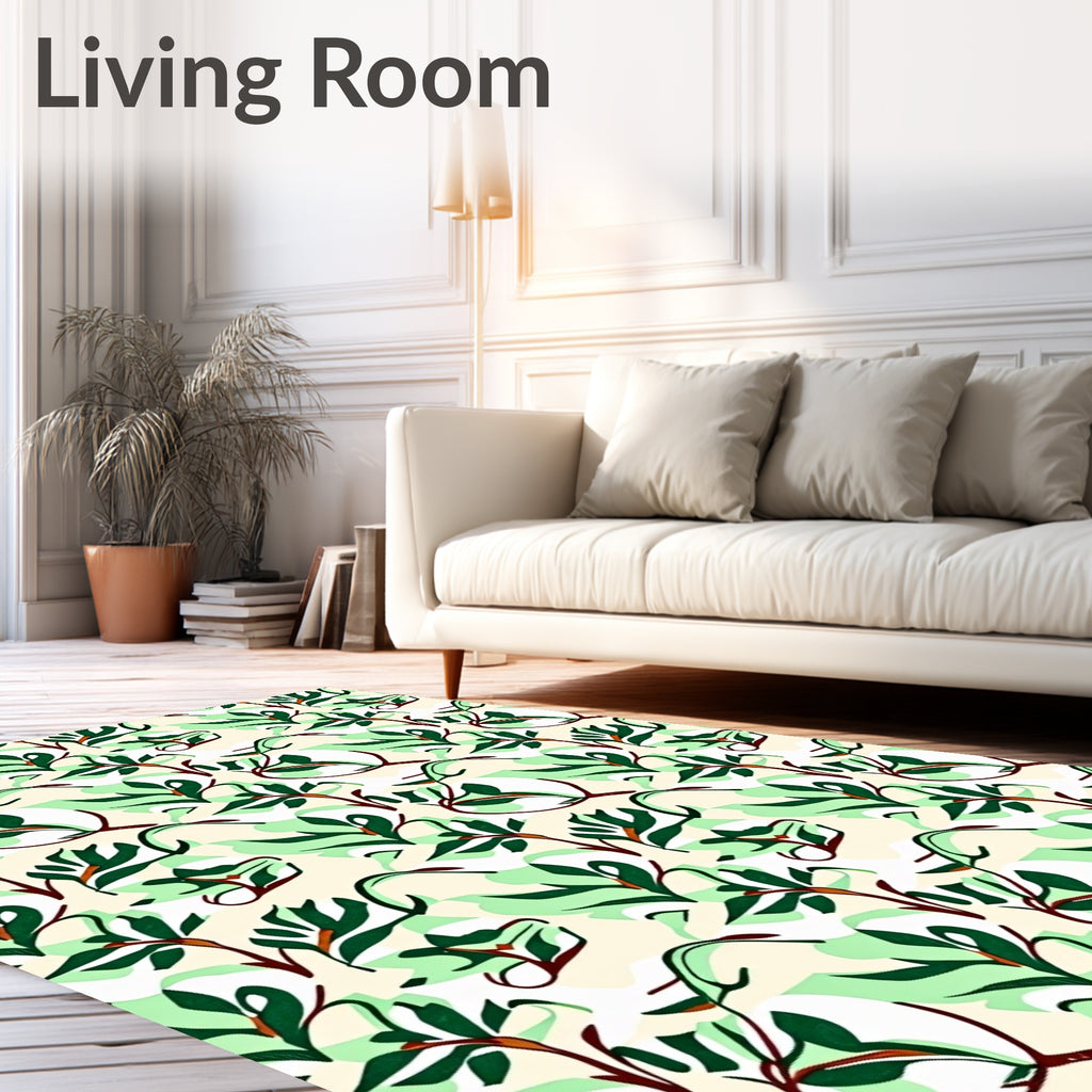 Green Leafy Botanical Background Rug