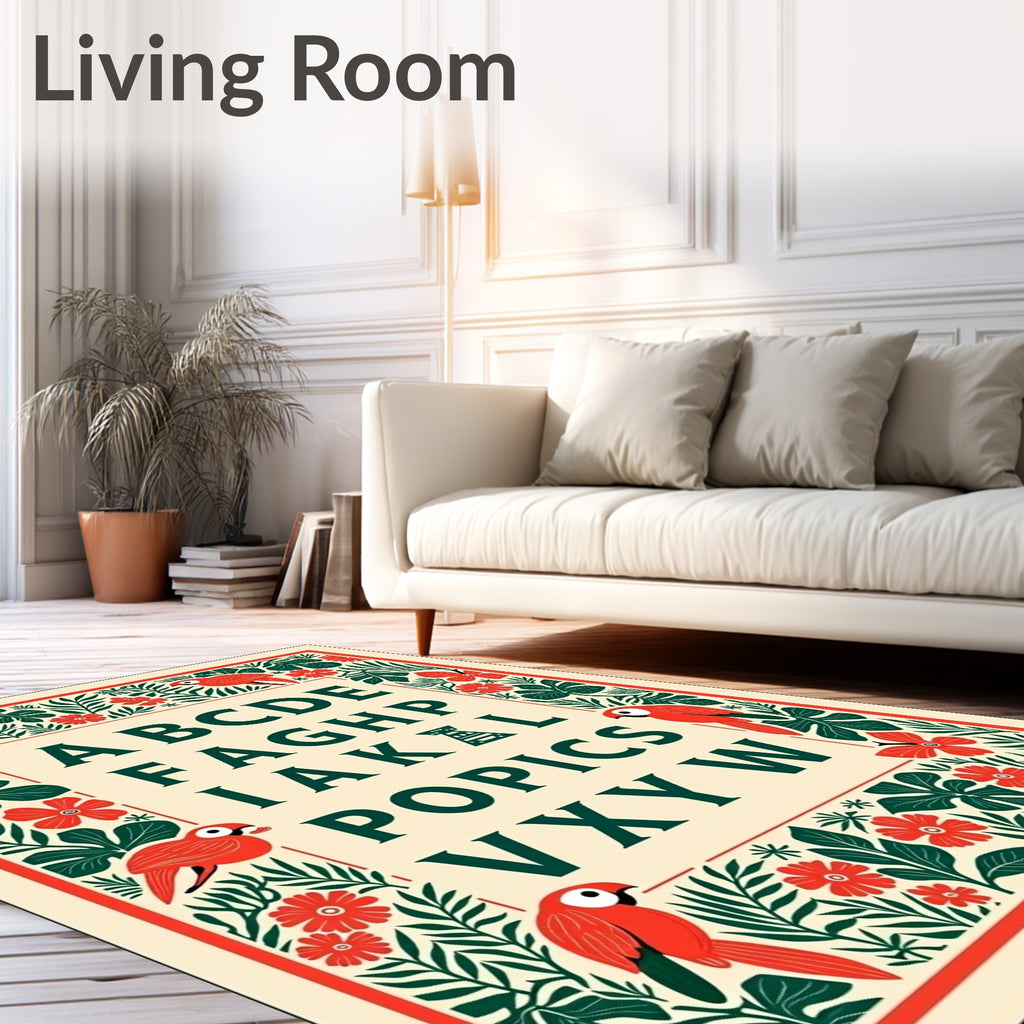 Alphabet Tropical Parrot Floral Forest Rug