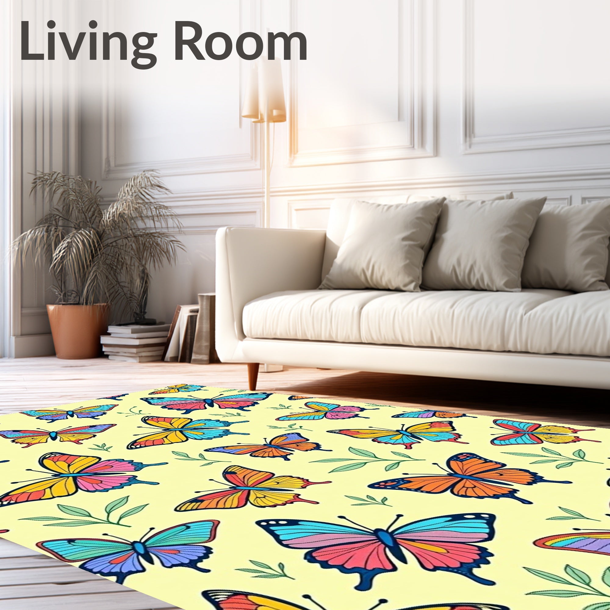 Whimsical Butterfly Floral Collage Rug