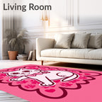 Cute Pink Cat Hearts Paw Prints Rug