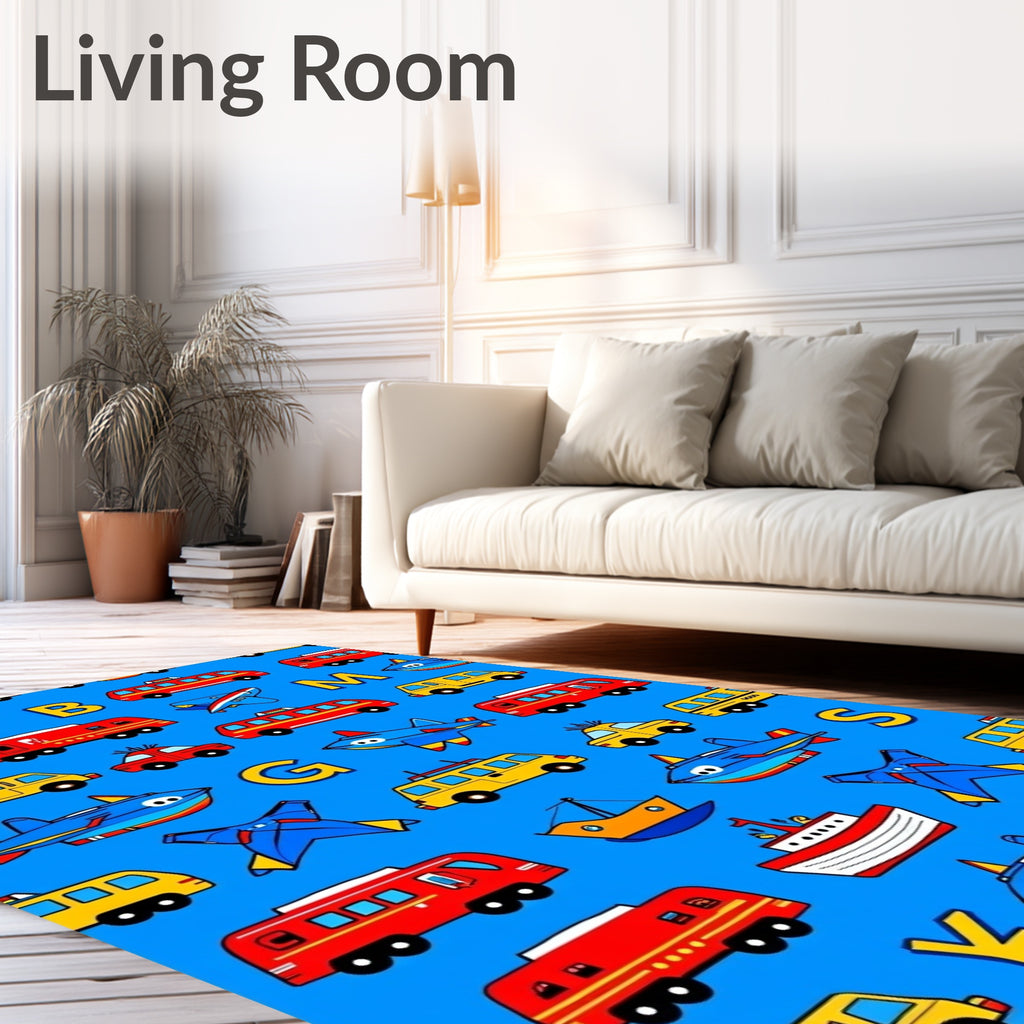 Red Yellow Blue Vehicles Alphabet Rug