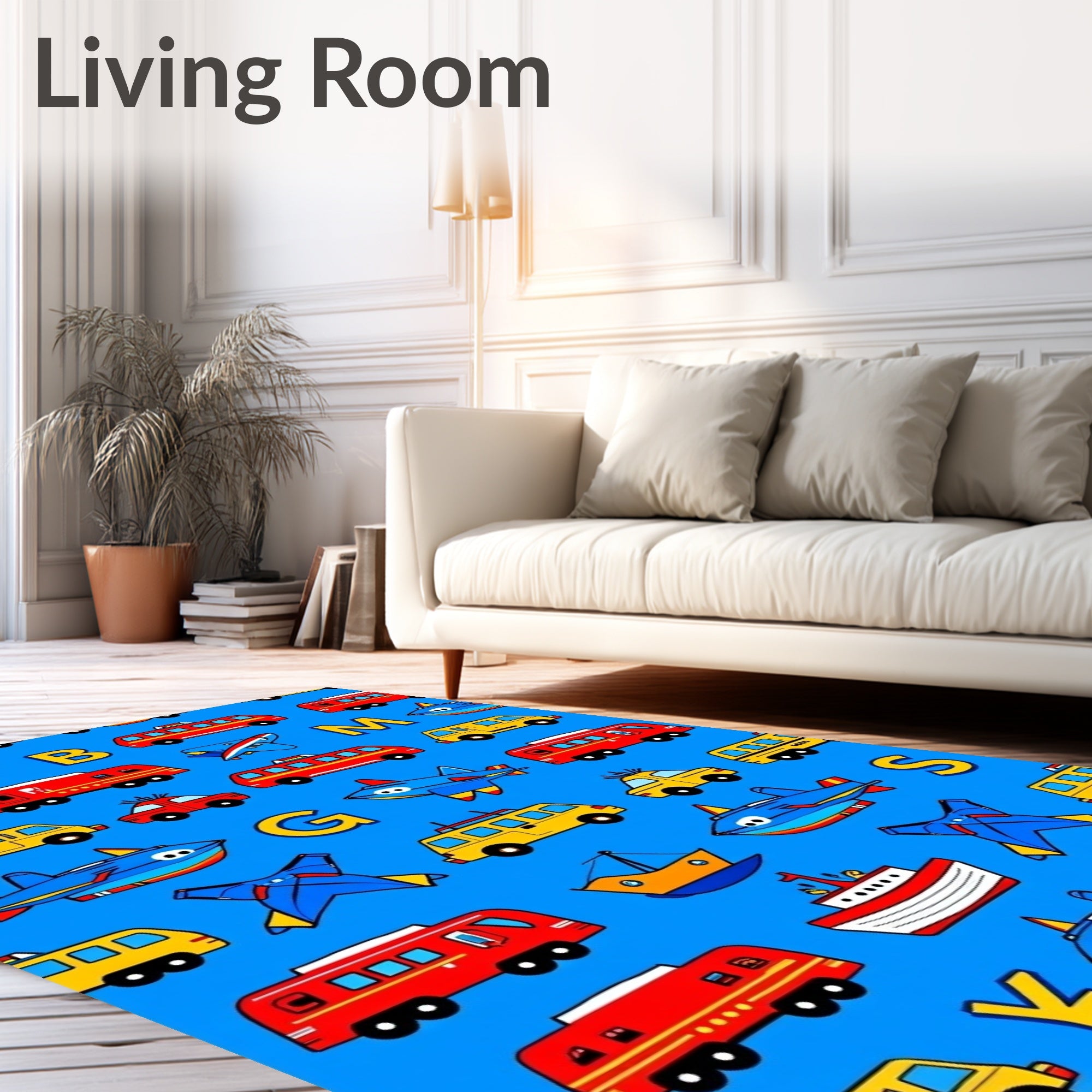Red Yellow Blue Vehicles Alphabet Rug