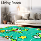 Happy Green Frog Crown Star Background Rug