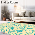 Teal Seashell Swirls Cream Rug