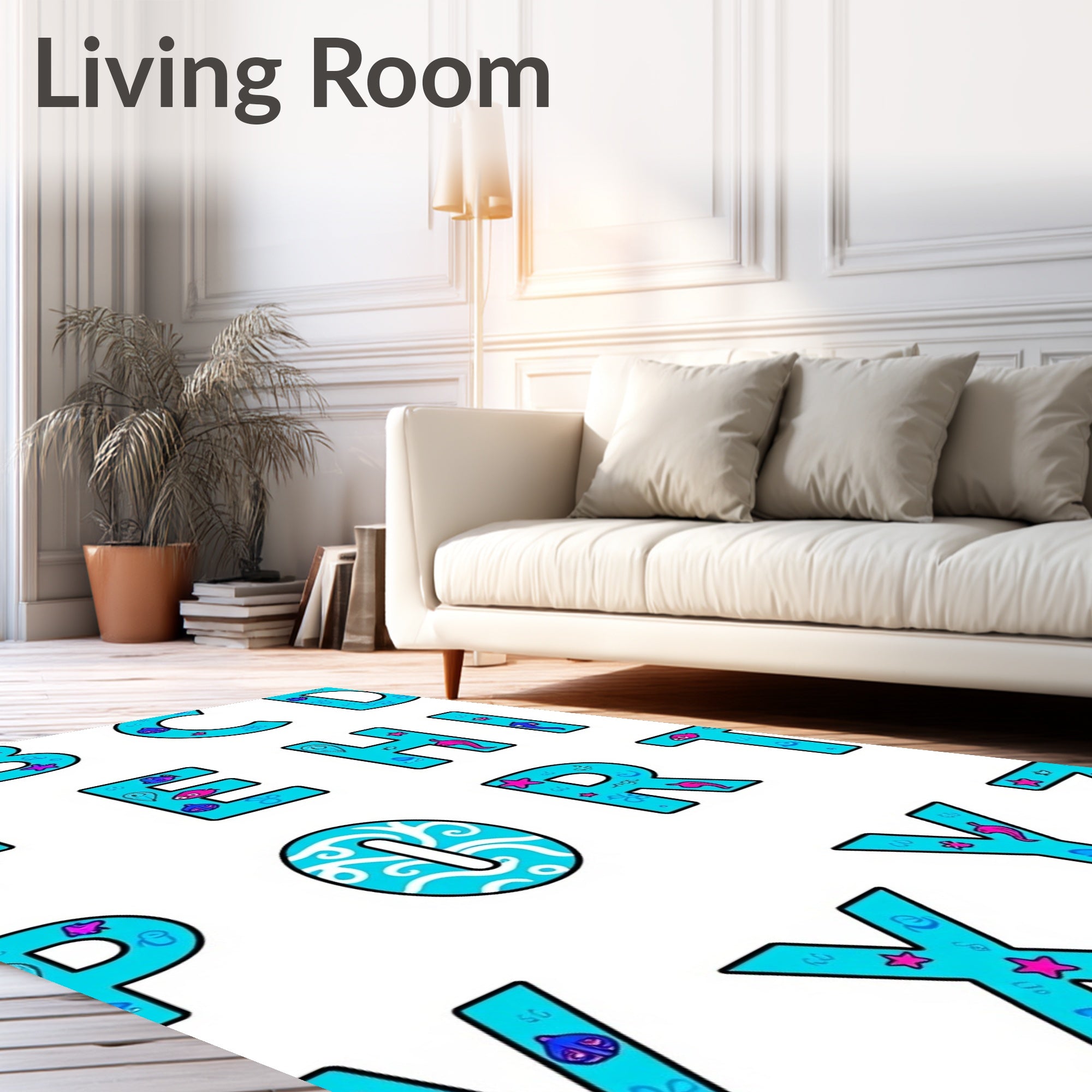 Aqua Aquatic Alphabet Characters Rug