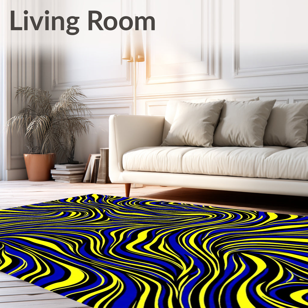 Vibrant Blue Yellow Swirl Rug