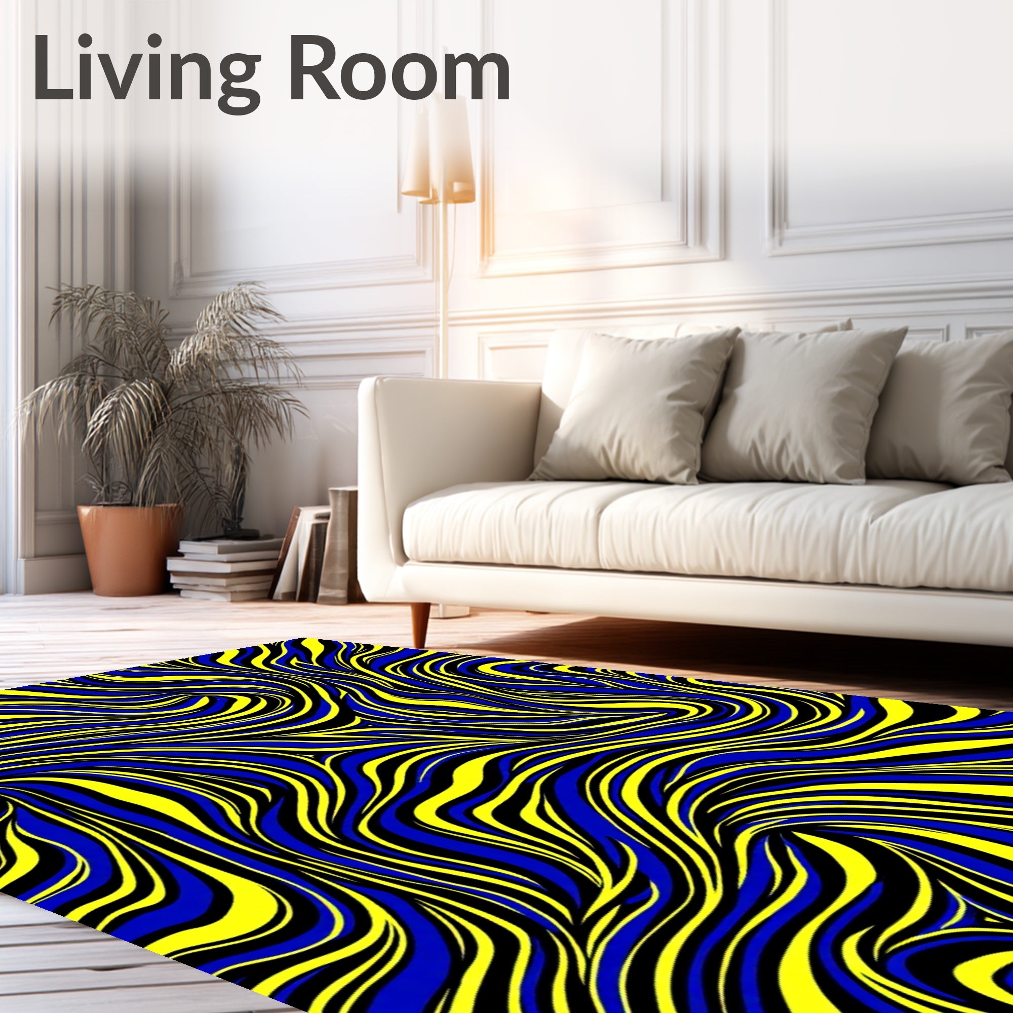 Vibrant Blue Yellow Swirl Rug