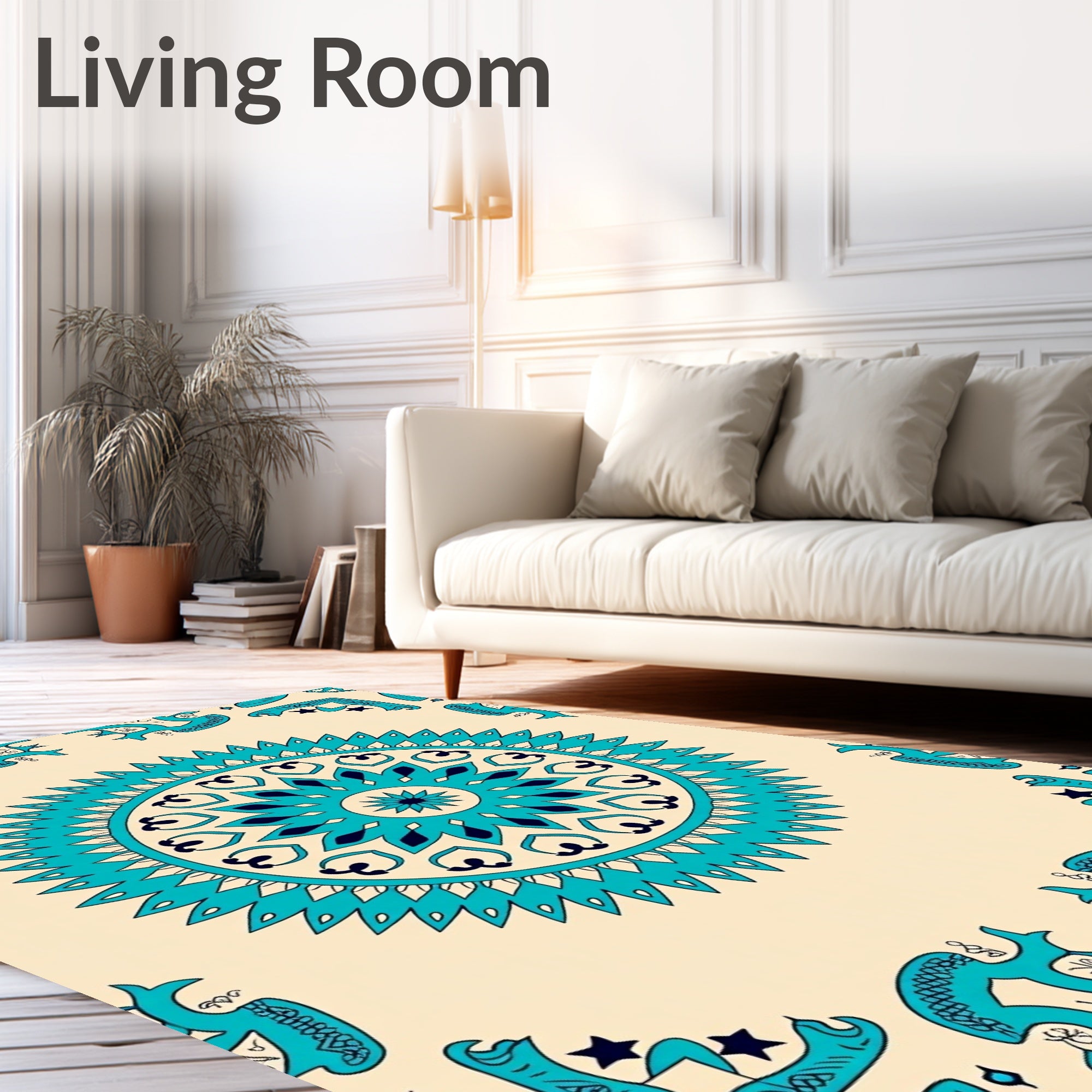 Turquoise Medallion Starry Corner Rug