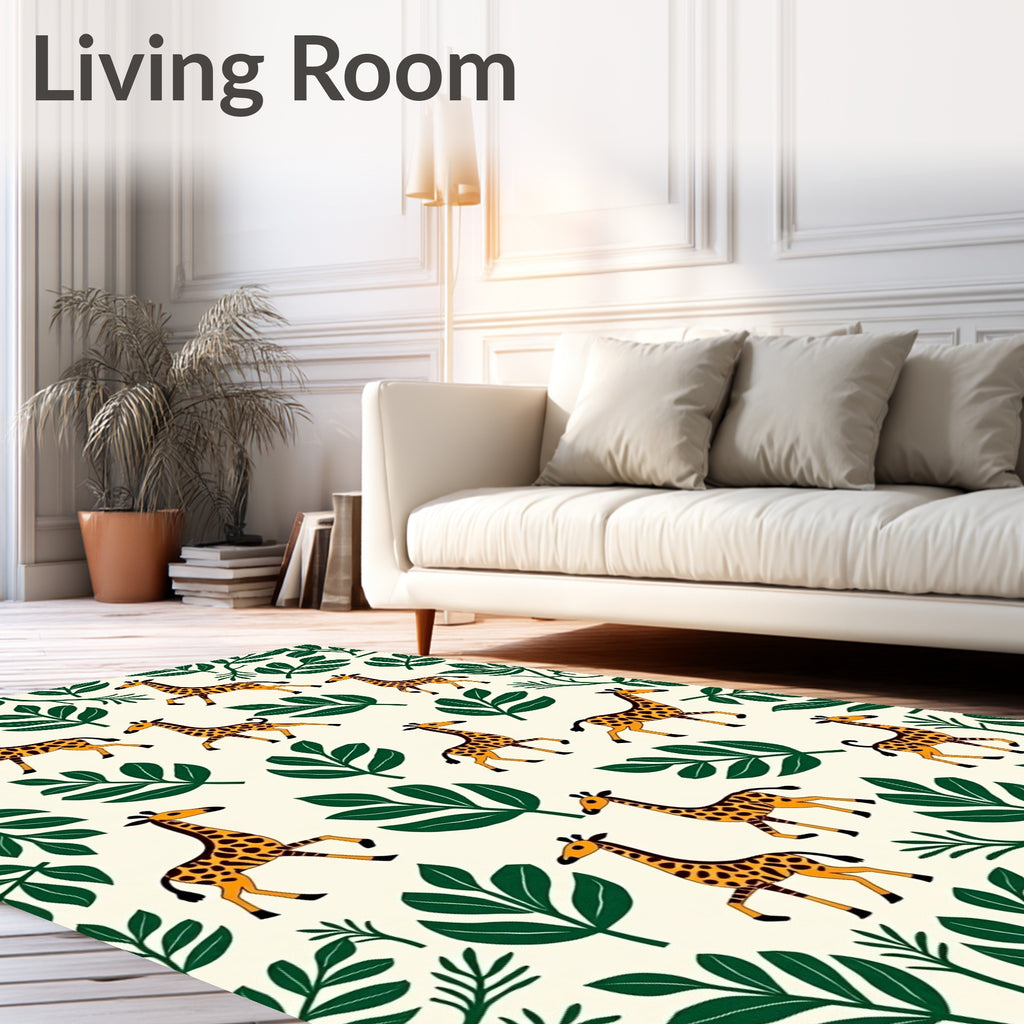 Whimsical Giraffe Jungle Leaf Ensemble Rug