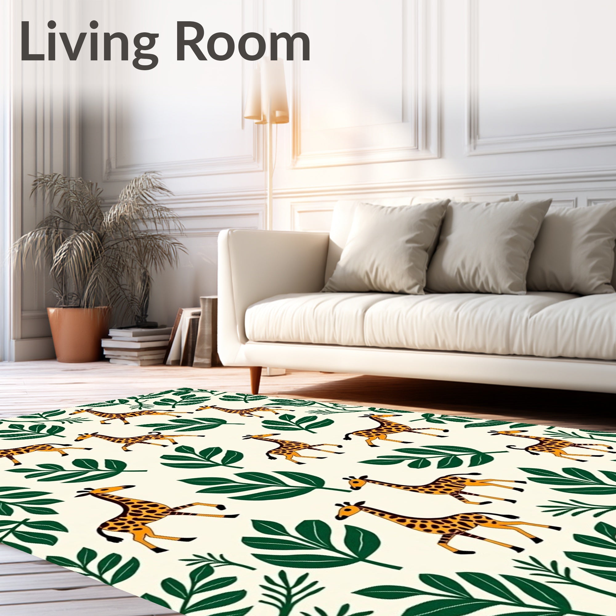 Whimsical Giraffe Jungle Leaf Ensemble Rug