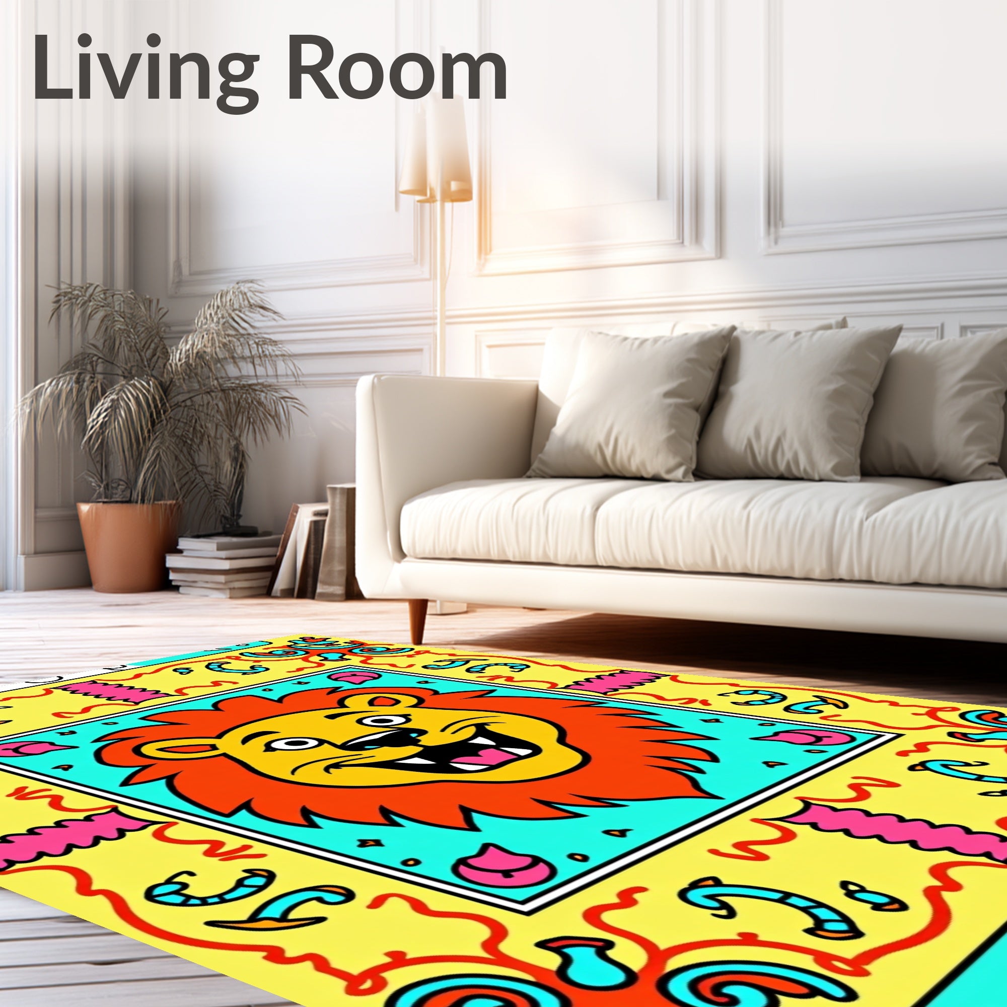 Joyful Yellow Lion Face Garden Rug