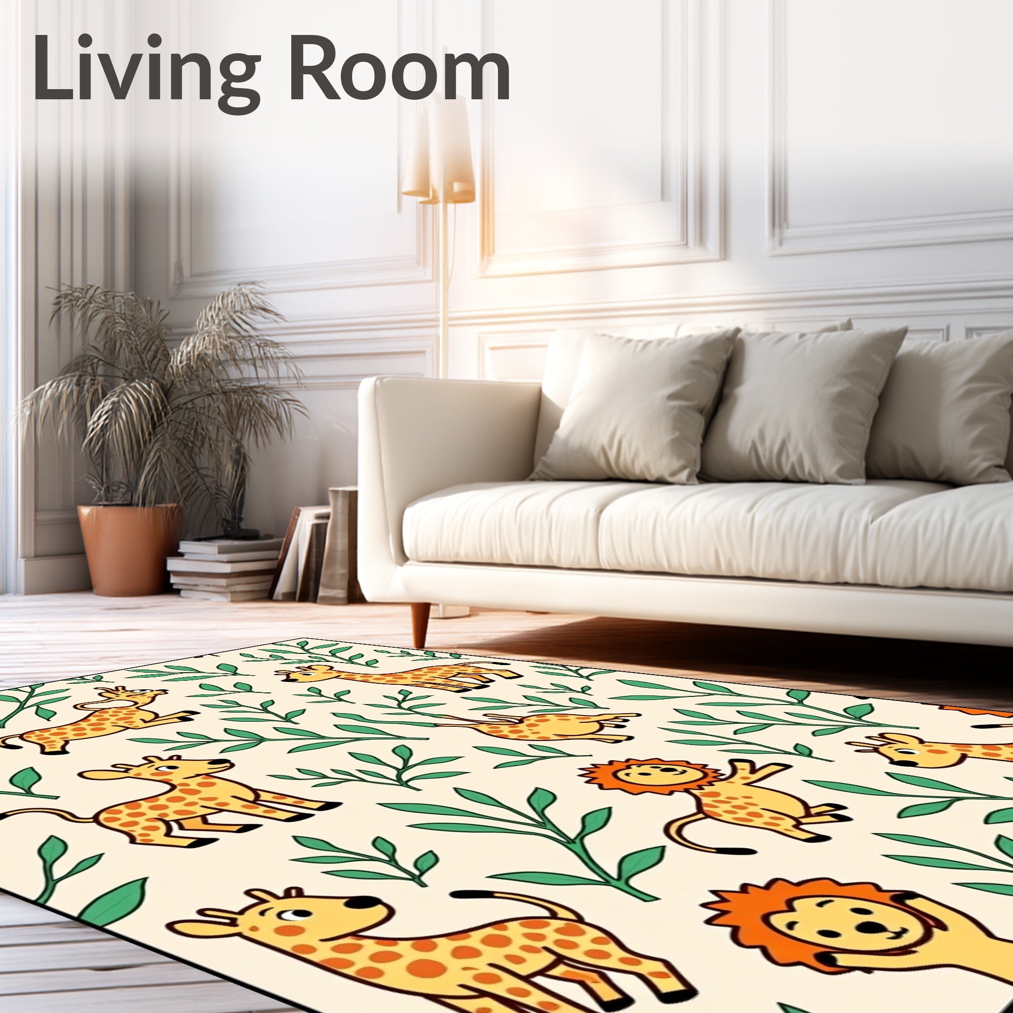 Whimsical Safari Animals Greenery Playtime Rug