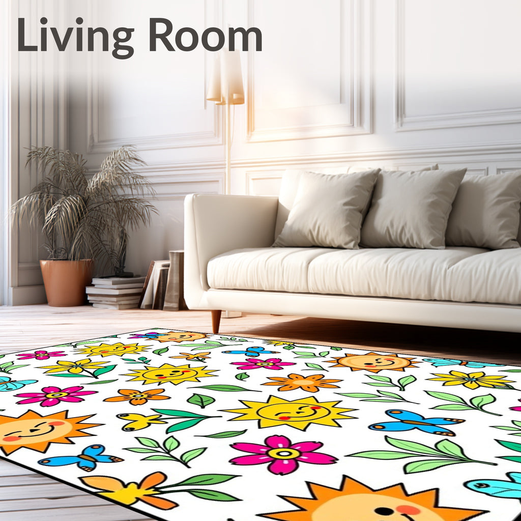 Happy Sunshine Butterfly Floral Garden Rug