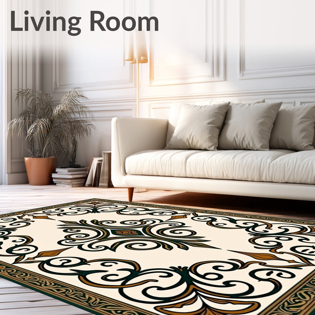 Rich Teal Brown Scrollwork Area Rug