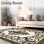 Rich Teal Brown Scrollwork Area Rug