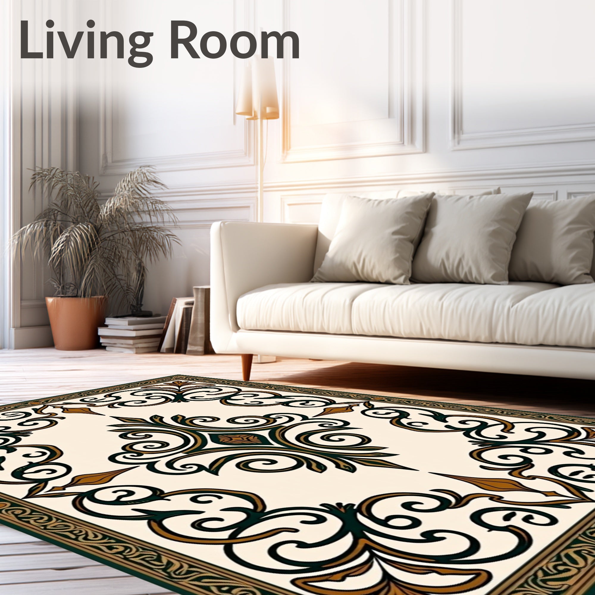 Rich Teal Brown Scrollwork Area Rug