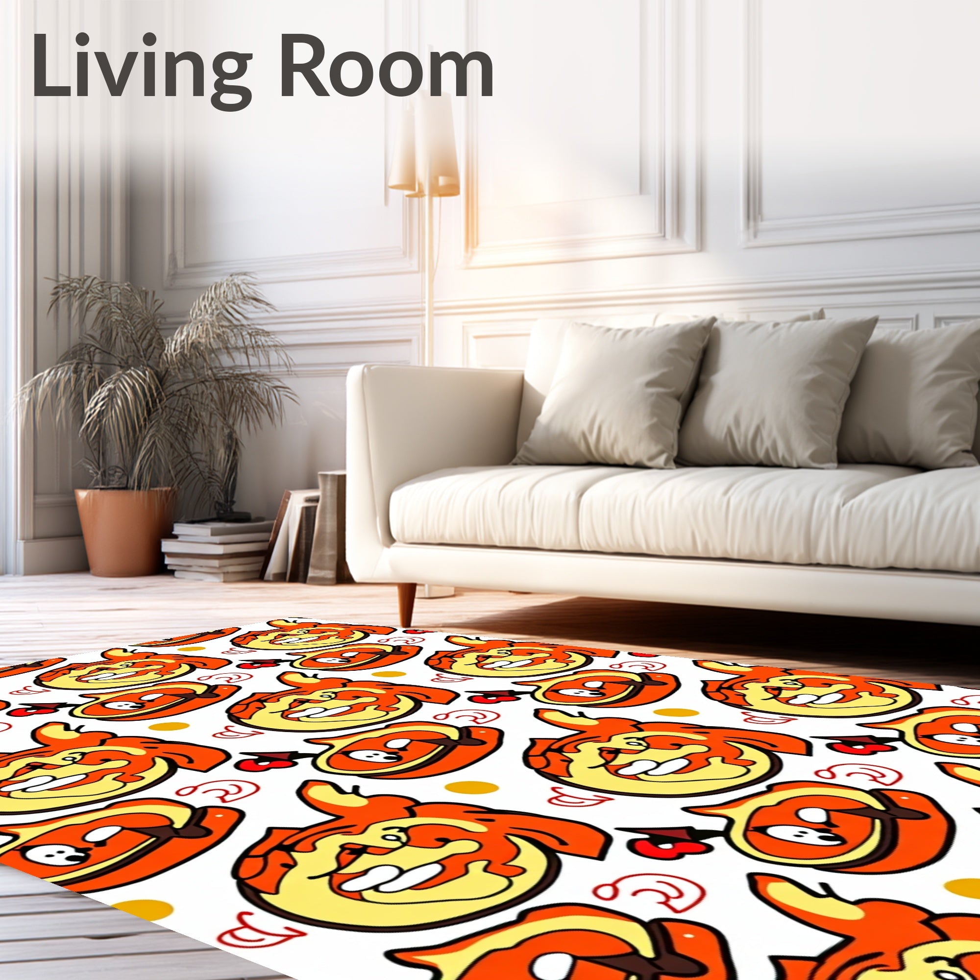 Whimsical Orange Character Spot Rug