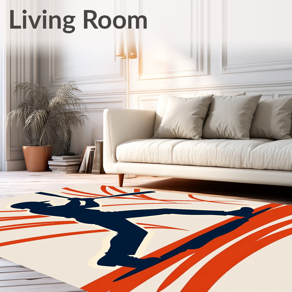Navy Baseball Player Crimson Swirls Rug