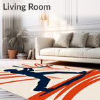 Navy Baseball Player Crimson Swirls Rug
