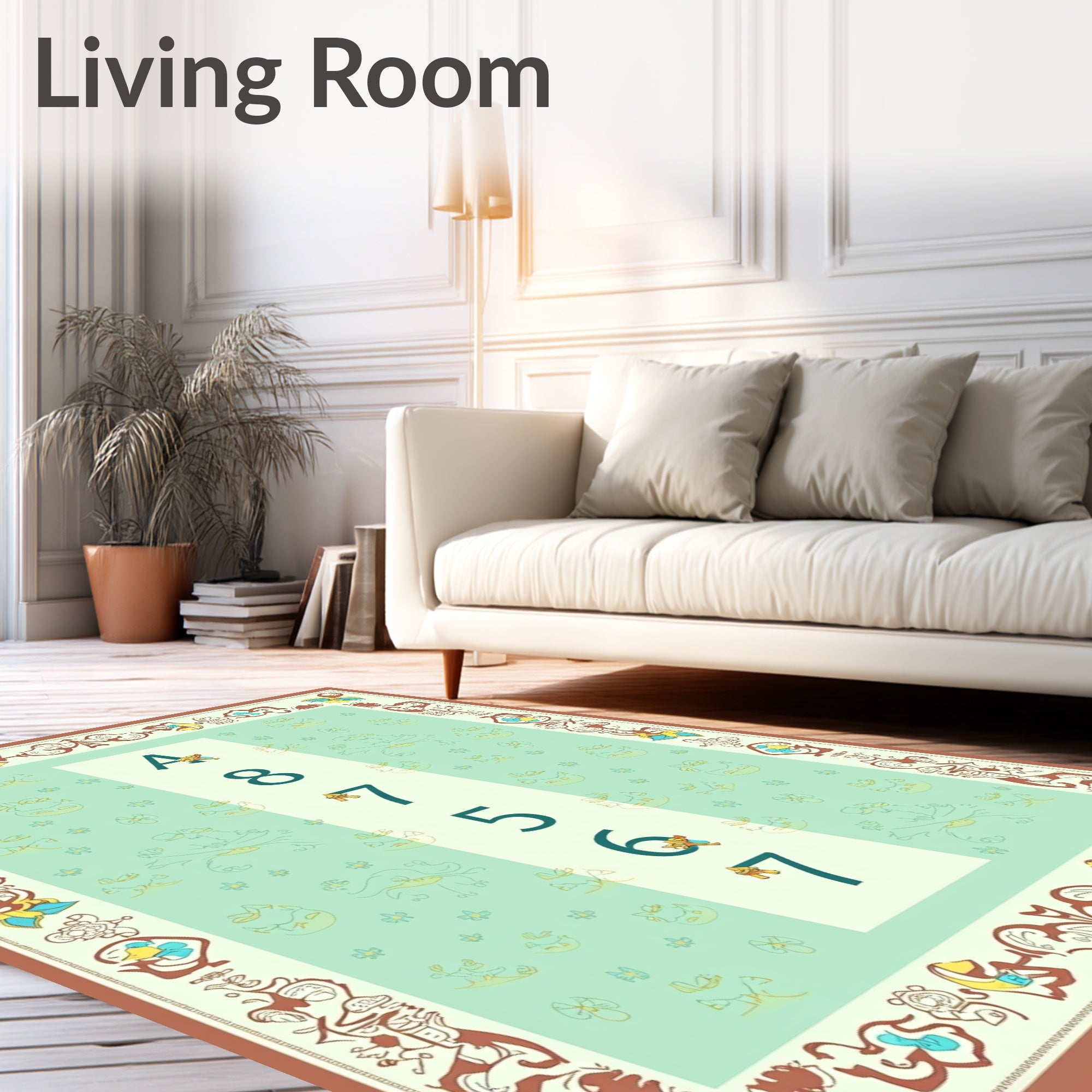Whimsical Birds Animals Alphabet Numbers Mint Rug