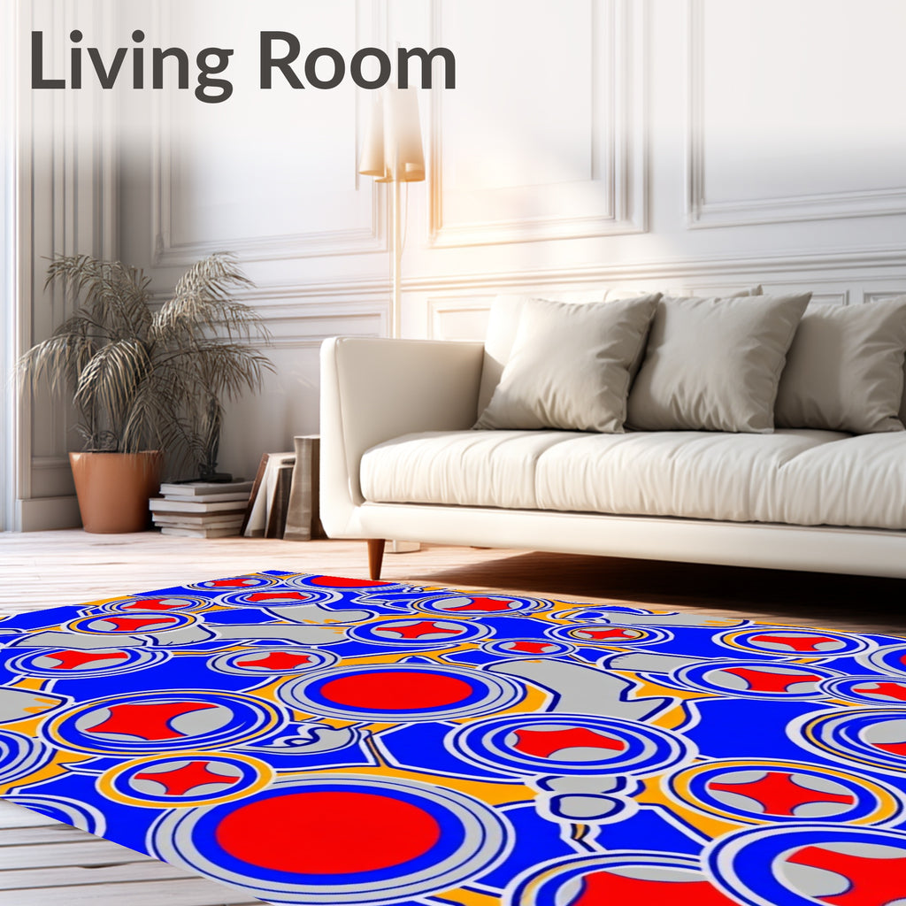 Retro Red Blue Geometric Circles Rug
