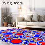 Retro Red Blue Geometric Circles Rug