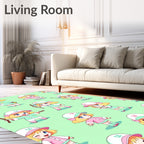 Cute Chibi Characters Mint Pink Rug