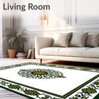 Gold Green Floral Symmetry Border Rug