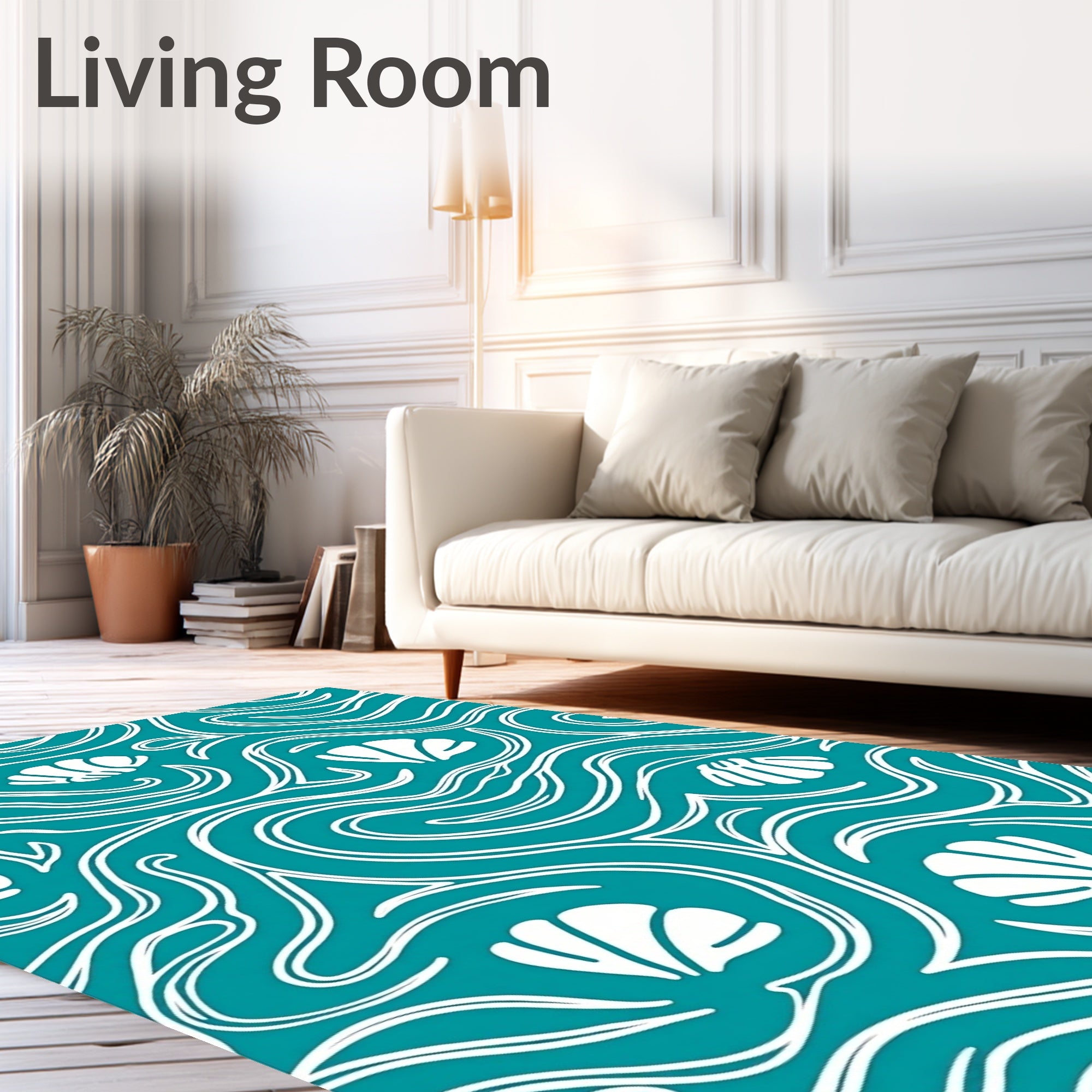 Teal Ocean Shell Swirl And Wave Rug