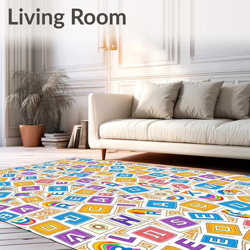 Vibrant Alphabet Collage With Rainbow Accents Rug