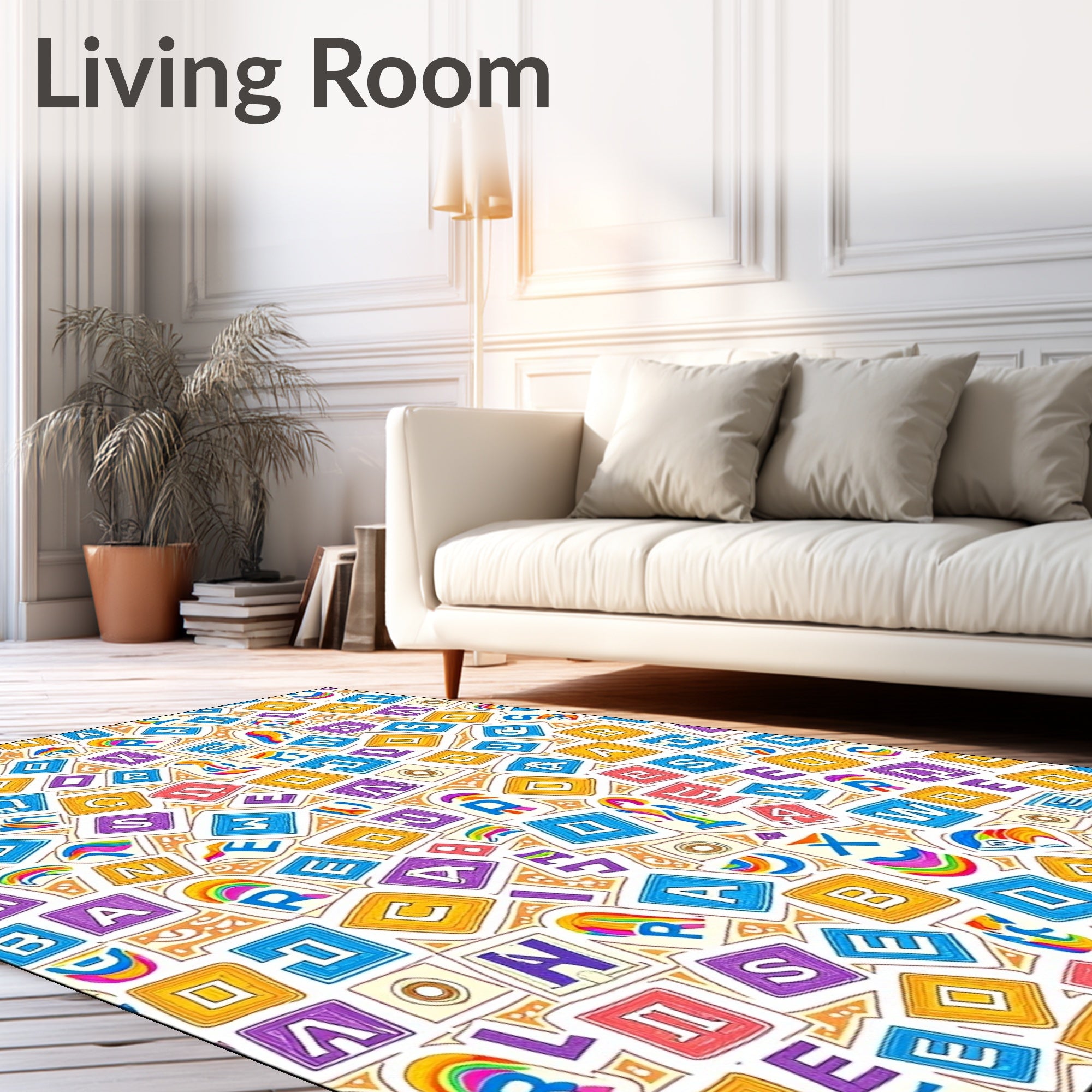 Vibrant Alphabet Collage With Rainbow Accents Rug