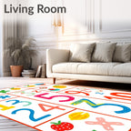 Playful Fruit and Numbers Collage Rug