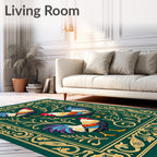 Emerald Green Rooster Floral Border Rug