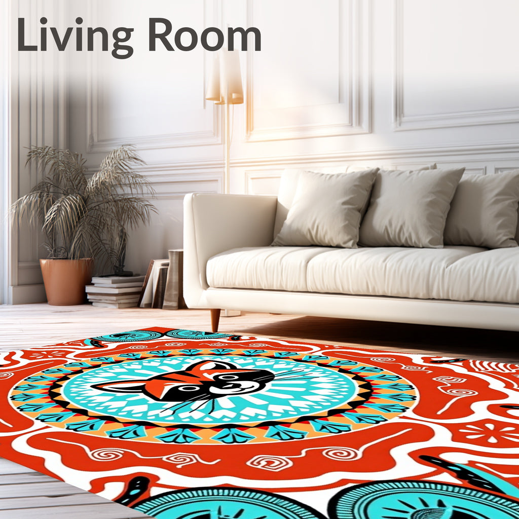 Whimsical Raccoon Tribal Mandala Rug