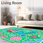 Pink Mermaid Ocean Stars Green Rug