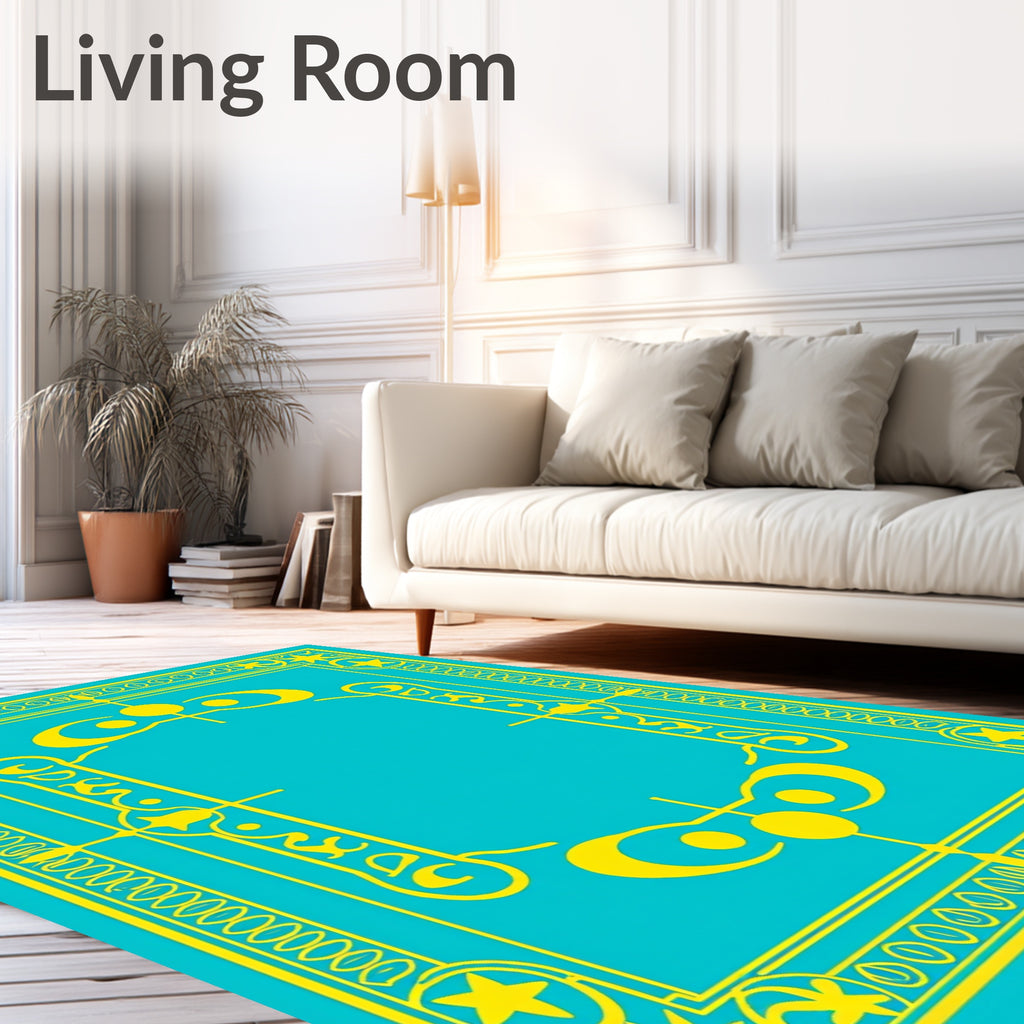 Golden Celestial Frame Aquamarine Rug