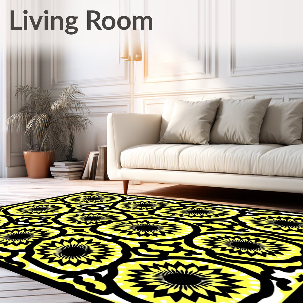 Bold Yellow Sunburst Mandala Rug