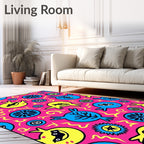 Groovy Pink Yellow Blue Abstract Monsters Rug